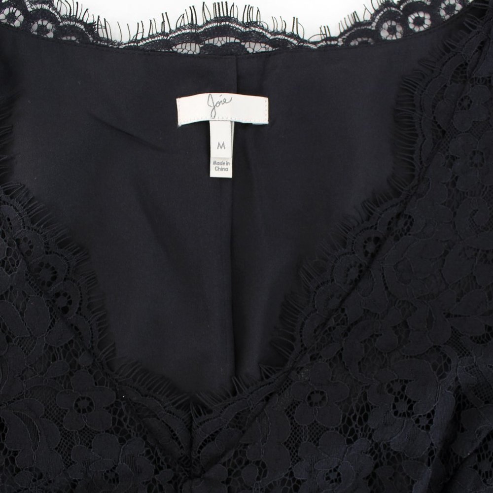 Joie Nikolina Dress Black Lace Sleeveless V Neck Scalloped Eyelash Trim SZ M - Picture 7 of 15